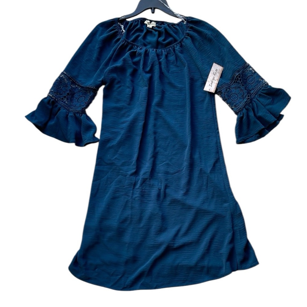 Indigo Rose Navy Blue Ruffled Tie Front Knee-Length Dress